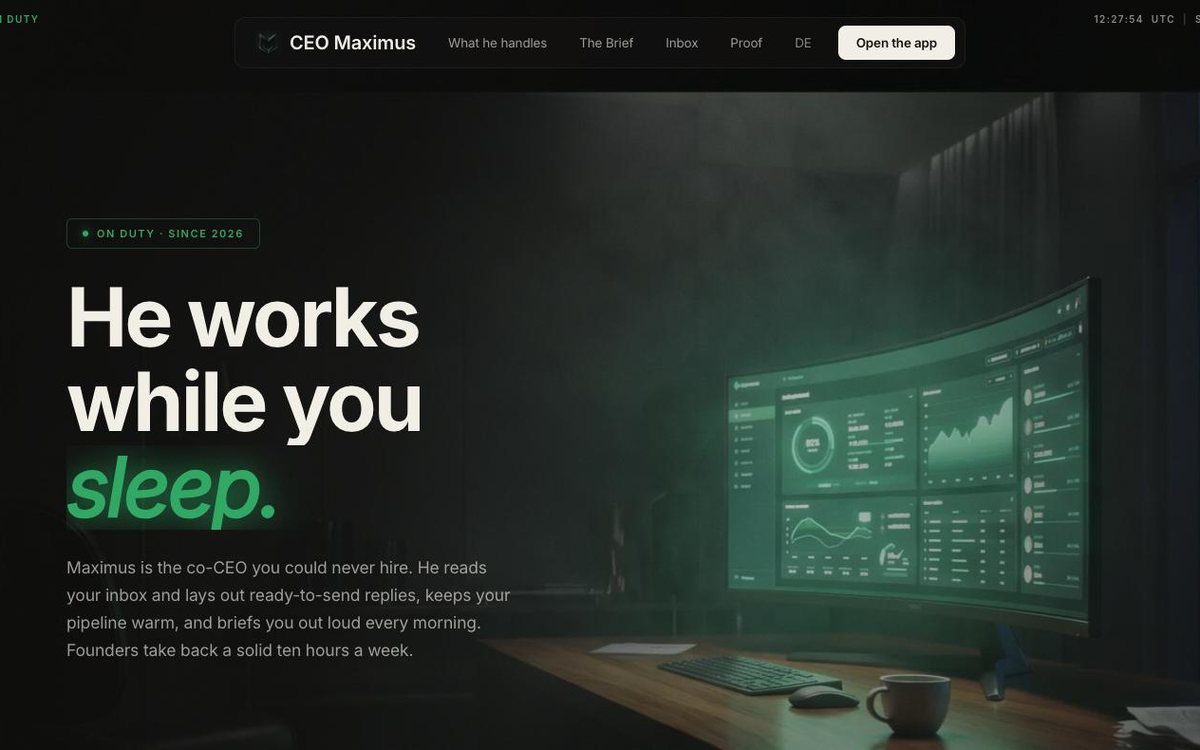 Maximus — AI co-CEO, product site built by The Protocol
