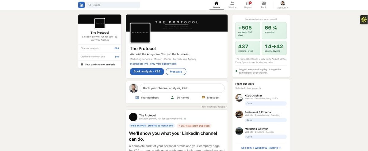 The LinkedIn channel service — live preview of runyourchannel.com